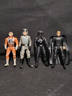 Star Wars 4 Figure Lot - Tie-Fighter PIlot, AT-AT Driver, Luke Skywalker Pilot & Black Cape