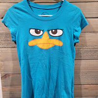 Perry The Platypus Disney Blue Juniors LARGE (11/13) Short Sleeve Shirt Phineas & Ferb