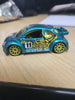 2007 Hot Wheels Pop-Offs Teal Volkswagen Beetle Cup Race Car w/Yellow Spokes