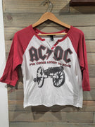 Forever 21 AC DC For Those About To Rock Large V-Neck White Raglan T-Shirt