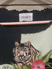 Vintage 1980's Jenny Green & Black Checker Tiger Print Short Sleeve Pull Over Cardigan Top