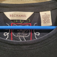 Vintage 80s Bechamel Patchwork Cat Lady XL Womens Black Cotton T-Shirt