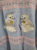 Vintage Jennifer Adams 80s Blue Sparkle Embroidered Cat Themed Holiday Sweater