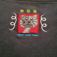 Vintage 80s Bechamel Patchwork Cat Lady XL Womens Black Cotton T-Shirt