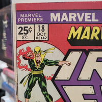 Marvel Premiere #18 (1974) Iron Fist 4th app / Origin Conclusion MV Stamp #74 FINE