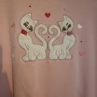 Vintage 1990's Hampshire Studio Pink Love Heart Cats Long Sleeve Petite XL Shirt