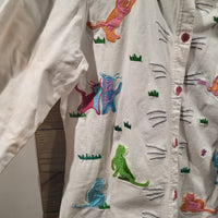 Vintage Michael Simon Light White Medium Embroidered Cats and Whiskers Long Sleeves