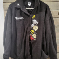 Women's Peanuts Fleece Button Up Embroidered Black Soot XL (16/18) Shacket EX