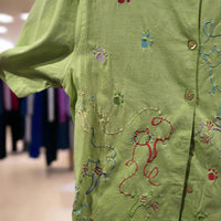 Vintage Tropico Green Medium Ladies Embroidered Cats Themed Button Down Shirt