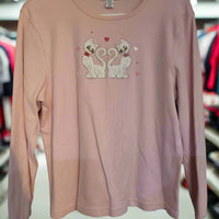 Vintage 1990's Hampshire Studio Pink Love Heart Cats Long Sleeve Petite XL Shirt
