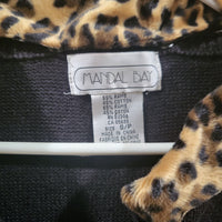 Mandal Bay Womens Petite Button Up Cardigan Sweater Black Leopard Cat Print Small