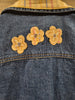 Vintage Fashion Classics Denim Embroidered Yellow Sun Flowers Large Zipper Jacket