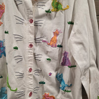 Vintage Michael Simon Light White Medium Embroidered Cats and Whiskers Long Sleeves