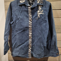 Vintage Morgan Cole Denim Zebra Print Cat Button-Down Small Long Sleeve Shirt