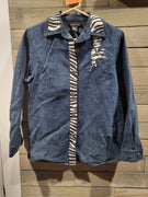 Vintage Morgan Cole Denim Zebra Print Cat Button-Down Small Long Sleeve Shirt