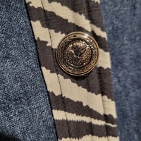 Vintage Morgan Cole Denim Zebra Print Cat Button-Down Small Long Sleeve Shirt