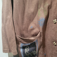 Vintage 1990's Match Point USA Small Cotton Linen Button Down Cat Shirt W/Pockets