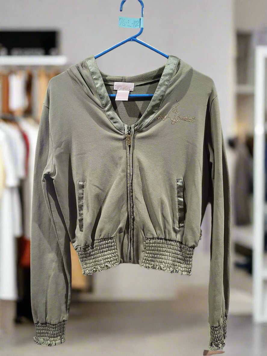 Baby Phat Cropped Zip Up Hoodie Olive Green Women's XL Sweatshirt #71922