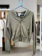 Baby Phat Cropped Zip Up Hoodie Olive Green Women's XL Sweatshirt #71922