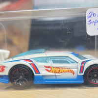 2010 Hot Wheels Super Blitzen HW Racing #107 White / Blue Die-Cast with Case