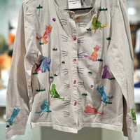 Vintage Michael Simon Light White Medium Embroidered Cats and Whiskers Long Sleeves