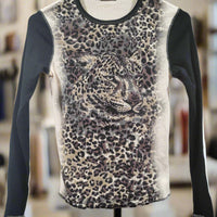 Wet Seal Petite Small Tiger Print Sparkles Brown/Beige Long Sleeve Shirt