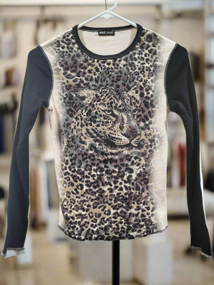Wet Seal Petite Small Tiger Print Sparkles Brown/Beige Long Sleeve Shirt