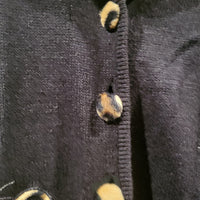 Mandal Bay Womens Petite Button Up Cardigan Sweater Black Leopard Cat Print Small