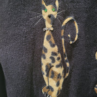Mandal Bay Womens Petite Button Up Cardigan Sweater Black Leopard Cat Print Small