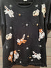 Lisa International Vintage Black Medium T-Shirt Cats and Stars Scoop Neck Short Sleeves