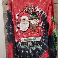 Simply Southern Tie Dye Christmas Holiday Ho-Ho Small Long Sleeve Santa Snowman Shirt