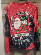 Simply Southern Tie Dye Christmas Holiday Ho-Ho Small Long Sleeve Santa Snowman Shirt