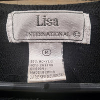 Lisa International Vintage Black Medium T-Shirt Cats and Stars Scoop Neck Short Sleeves
