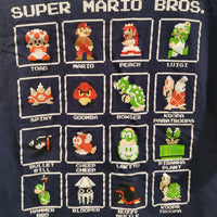 Super Mario Bros Blue Pixel Grid Characters Table Design XL Unisex Gamers T-Shirt