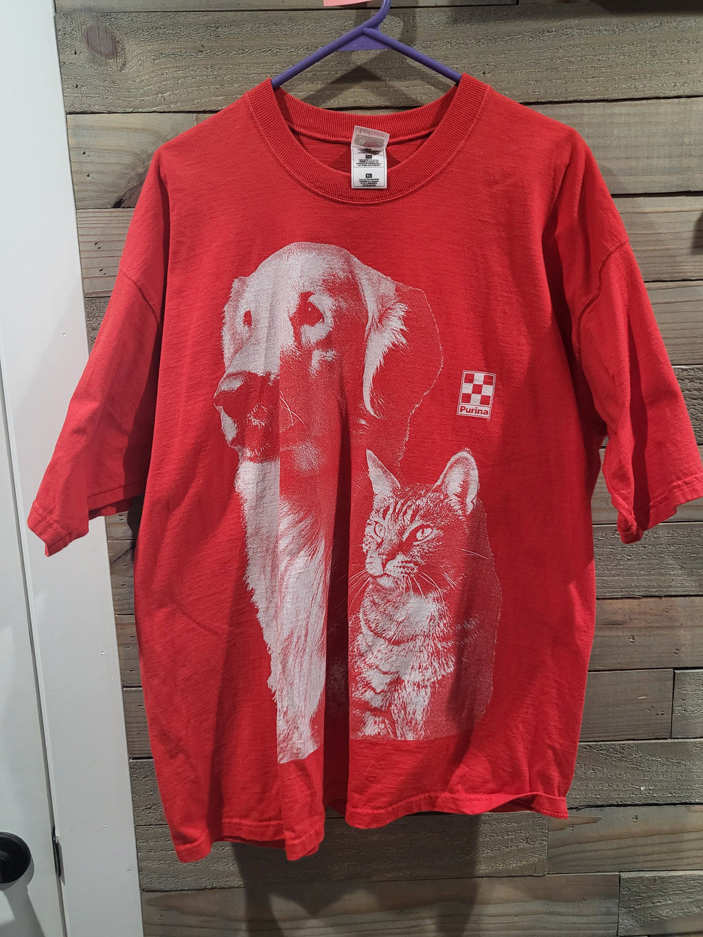 Vintage 1990's Fruit of the Loom Lofteez XL Unisex Red Purina Animal Cat / Dog T-Shirt
