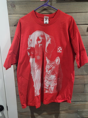 Vintage 1990's Fruit of the Loom Lofteez XL Unisex Red Purina Animal Cat / Dog T-Shirt
