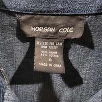 Vintage Morgan Cole Denim Zebra Print Cat Button-Down Small Long Sleeve Shirt
