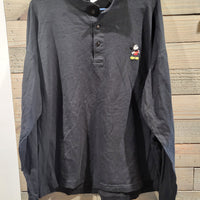 Mickey & Co Black Long Sleeve L Henley Shirt W/ Embroidered Disney Mickey Mouse Patch