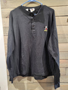 Mickey & Co Black Long Sleeve L Henley Shirt W/ Embroidered Disney Mickey Mouse Patch