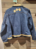 Vintage Fashion Classics Denim Embroidered Yellow Sun Flowers Large Zipper Jacket