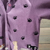 Vintage Timberlea Purple Embroidered Paw Print Button Down Sweater Jacket Plush