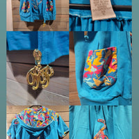 Vintage Baby Phat XL Flowery Blue Short Sleeves Hooded Jacket with POP Zipper