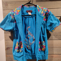 Vintage Baby Phat XL Flowery Blue Short Sleeves Hooded Jacket with POP Zipper