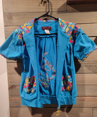 Vintage Baby Phat XL Flowery Blue Short Sleeves Hooded Jacket with POP Zipper