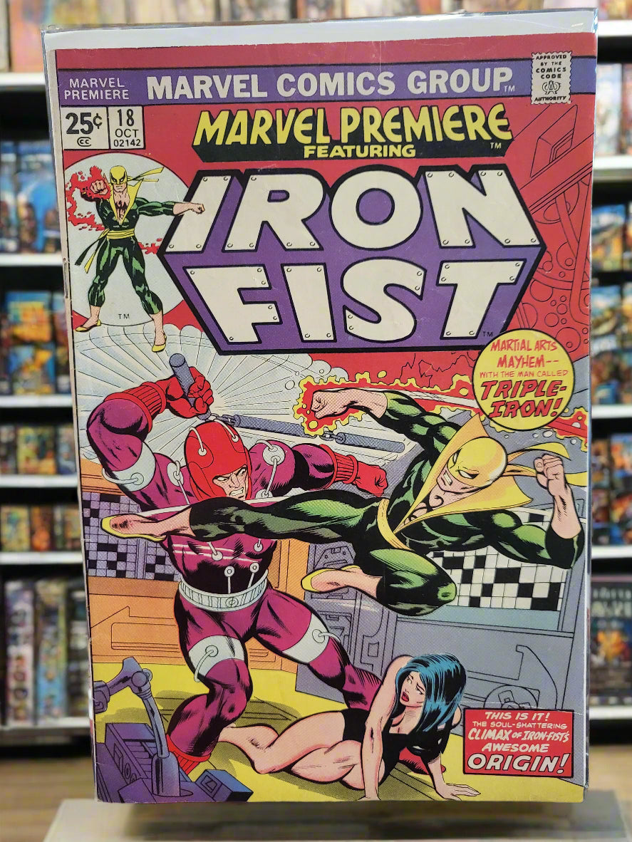 Marvel Premiere #18 (1974) Iron Fist 4th app / Origin Conclusion MV Stamp #74 FINE