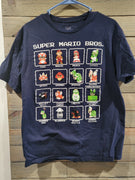 Super Mario Bros Blue Pixel Grid Characters Table Design XL Unisex Gamers T-Shirt