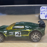 2003 Hot Wheels Lotus Elise Green #4 Yellow Windows 10 Spoke Variant w/Case