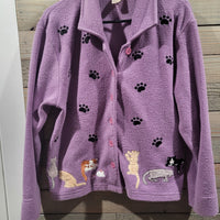 Vintage Timberlea Purple Embroidered Paw Print Button Down Sweater Jacket Plush