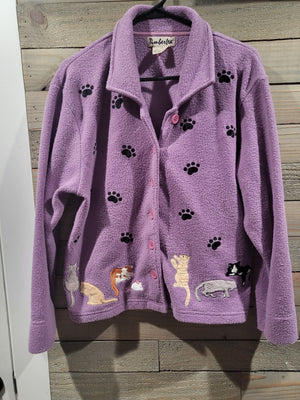 Vintage Timberlea Purple Embroidered Paw Print Button Down Sweater Jacket Plush