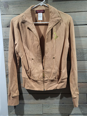 Vintage Baby Phat Large Beige Zipper Up Jacket 78320 With Ribbed Collar